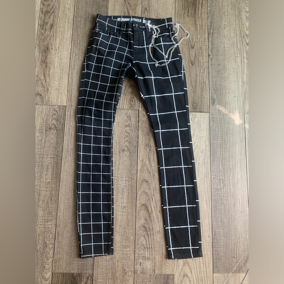 Hot Topic black and white double grid stringer skinny jeans Mens size 26. NWOT - Picture 4 of 5